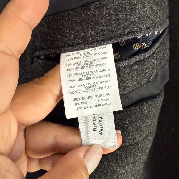 J Crew Wool Cashmere Ludlow Gray Long Line Top Coat Mens Size 42 Regular - Picture 7 of 7